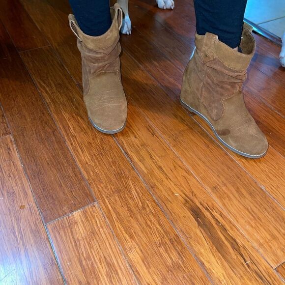 Aldo brown suede leather ankle boots 3” heels wedge SZ9 . - Picture 9 of 9